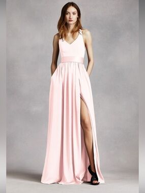 V Neck Halter Gown with Sash